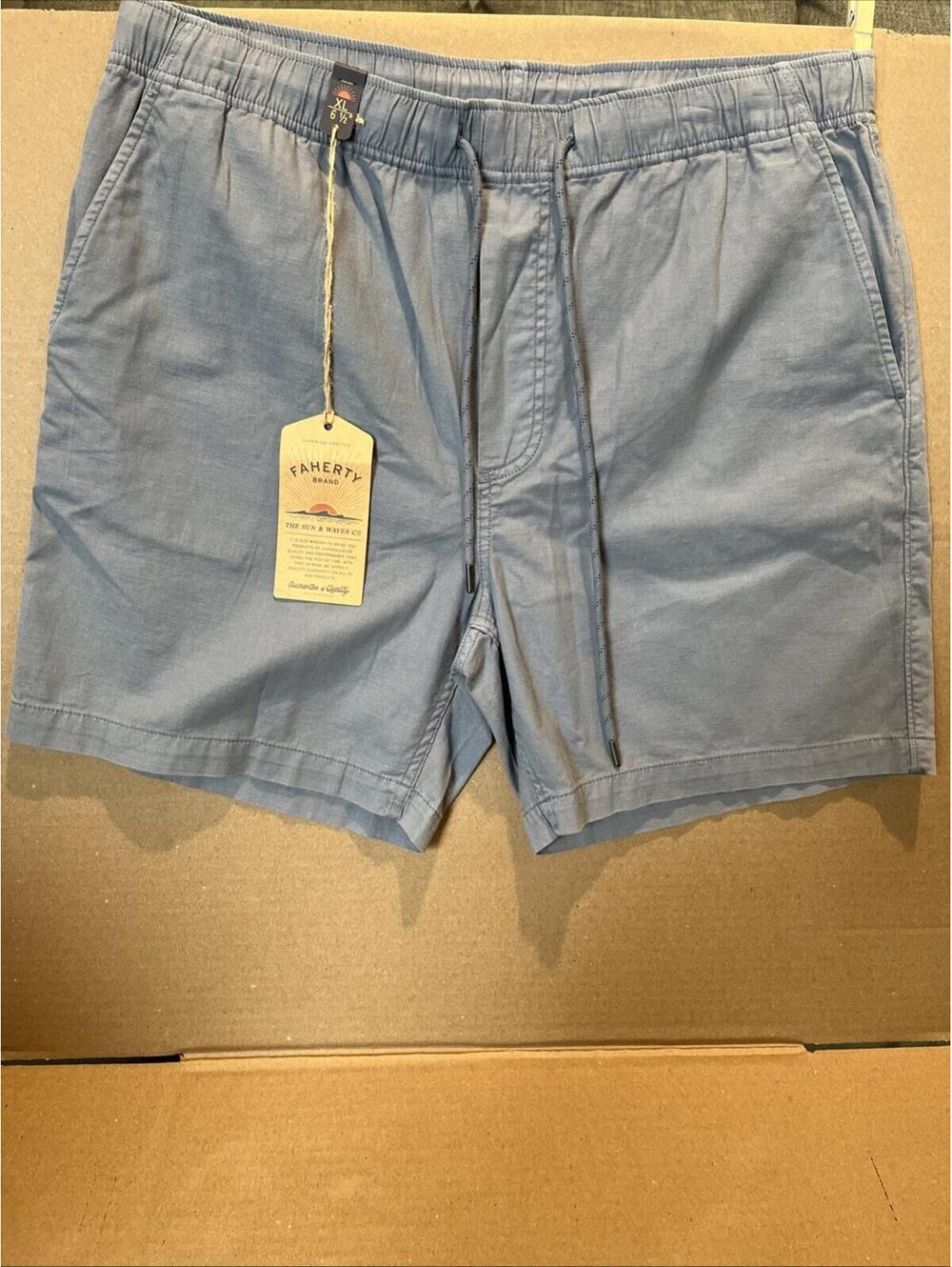 Faherty Mens Essential Drawstring Shorts Elastic Waist 6.5 ” Inseam Sz XL Flint
